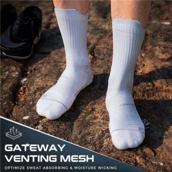 Compression Running Socks 3 Pairs, Cushion Crew Socks, Anti-Blister Moisture - Picture 10 of 14